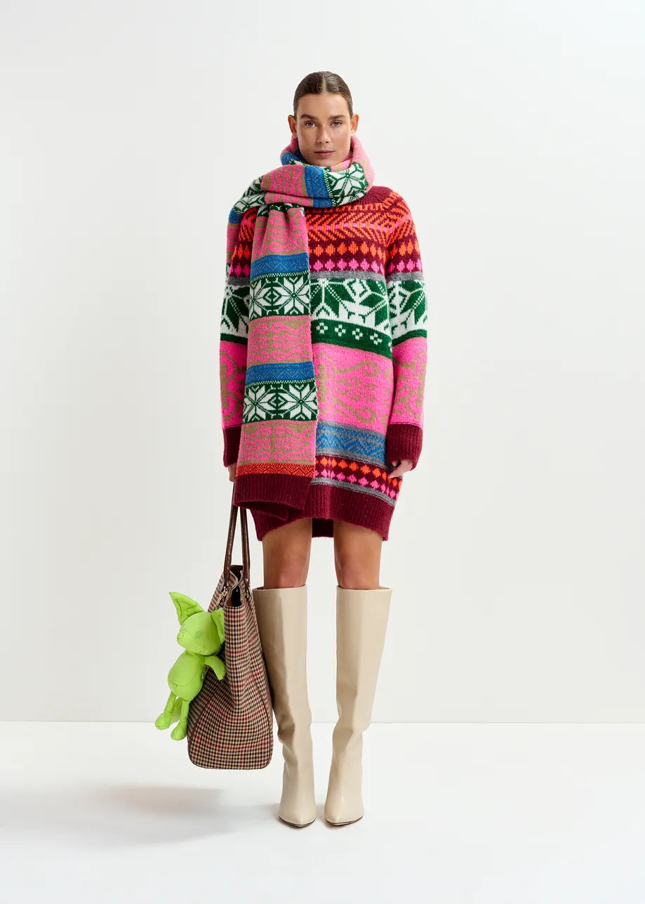 Essentiel antwerp icharpe jacquard knit scarf with ribbed