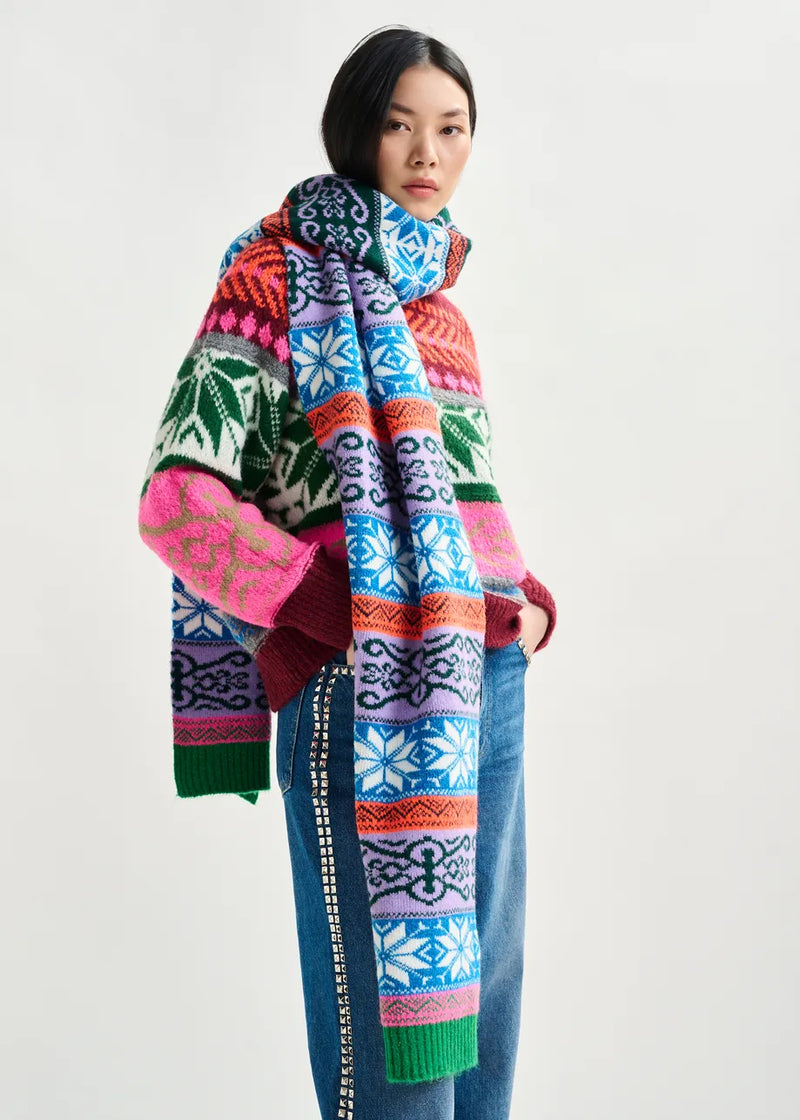Essentiel antwerp icharpe jacquard knit scarf with ribbed
