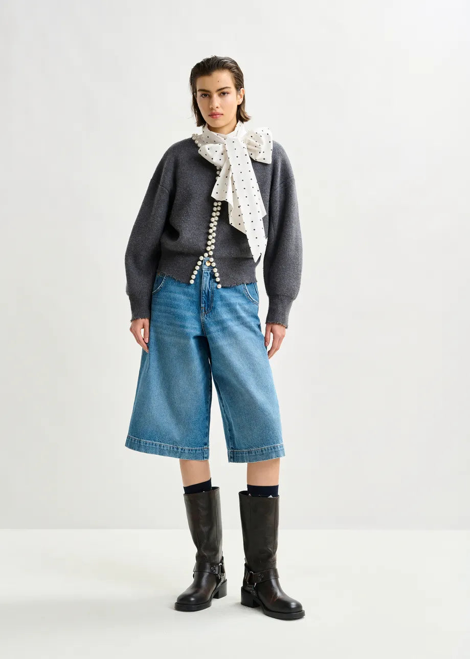 Essentiel antwerp ideas knit cardigan with beads - grey