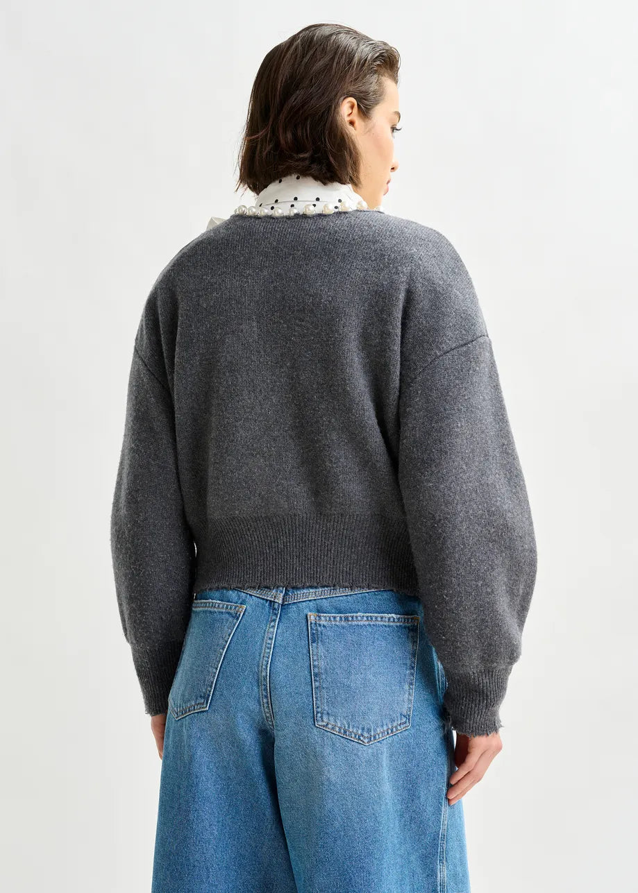 Essentiel antwerp ideas knit cardigan with beads - grey