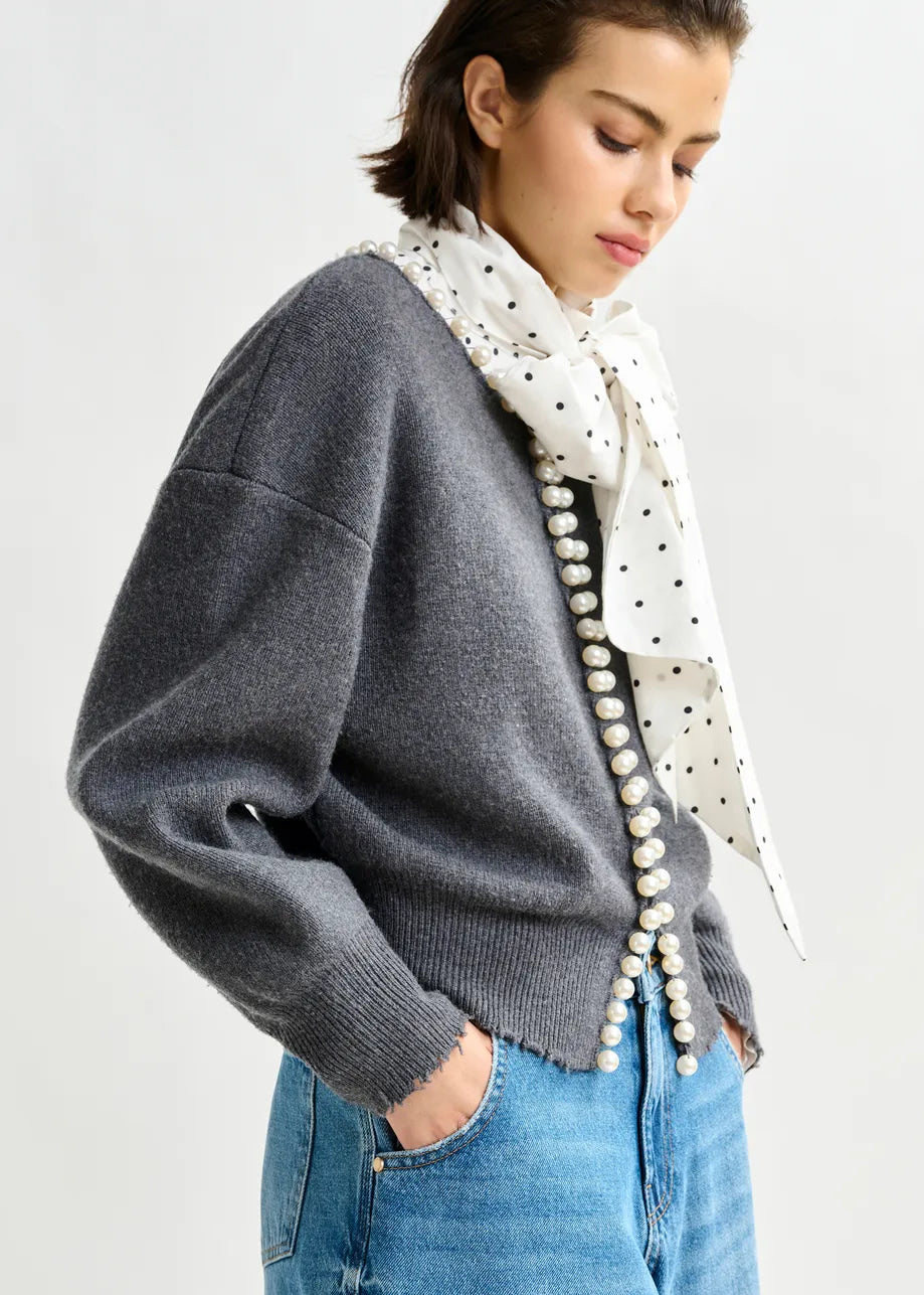 Essentiel antwerp ideas knit cardigan with beads - grey