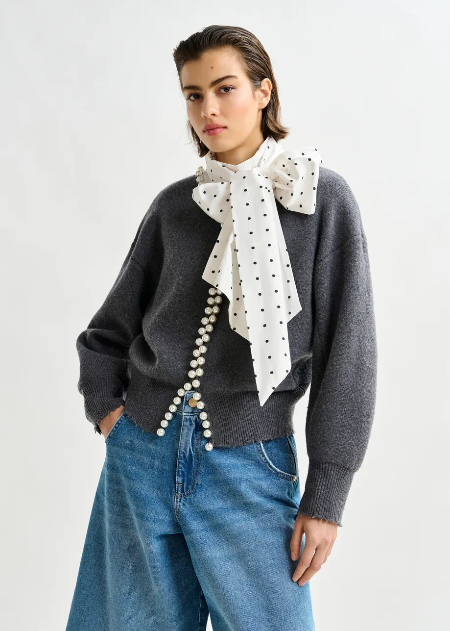 Essentiel antwerp ideas knit cardigan with beads - grey