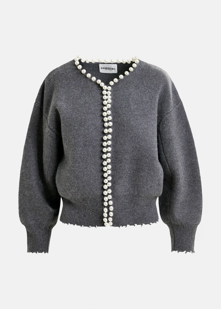 Essentiel antwerp ideas knit cardigan with beads - grey