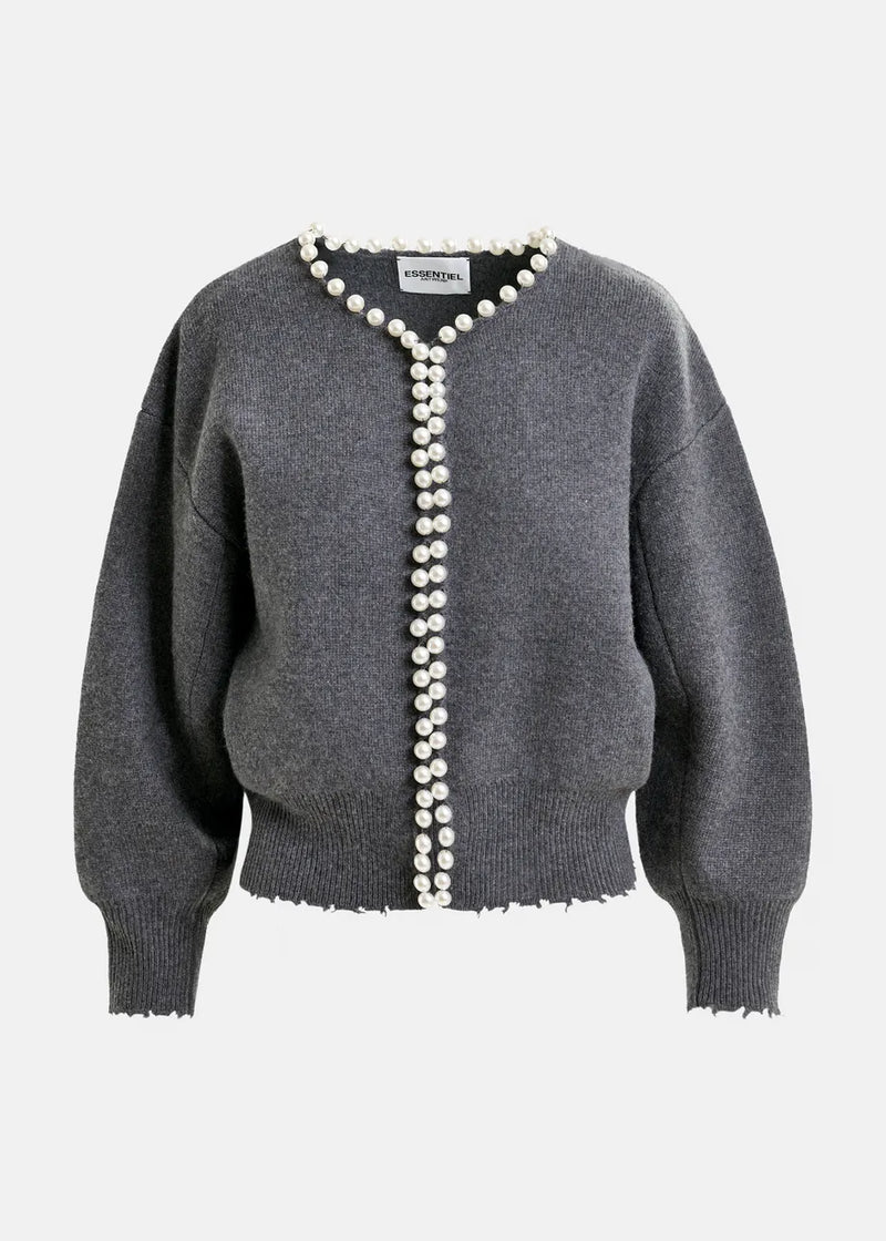 Essentiel antwerp ideas knit cardigan with beads - grey