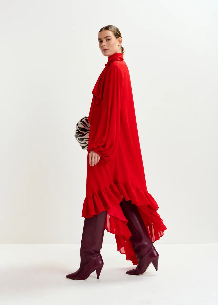 Essentiel antwerp iflower pussy bow tie dress - red