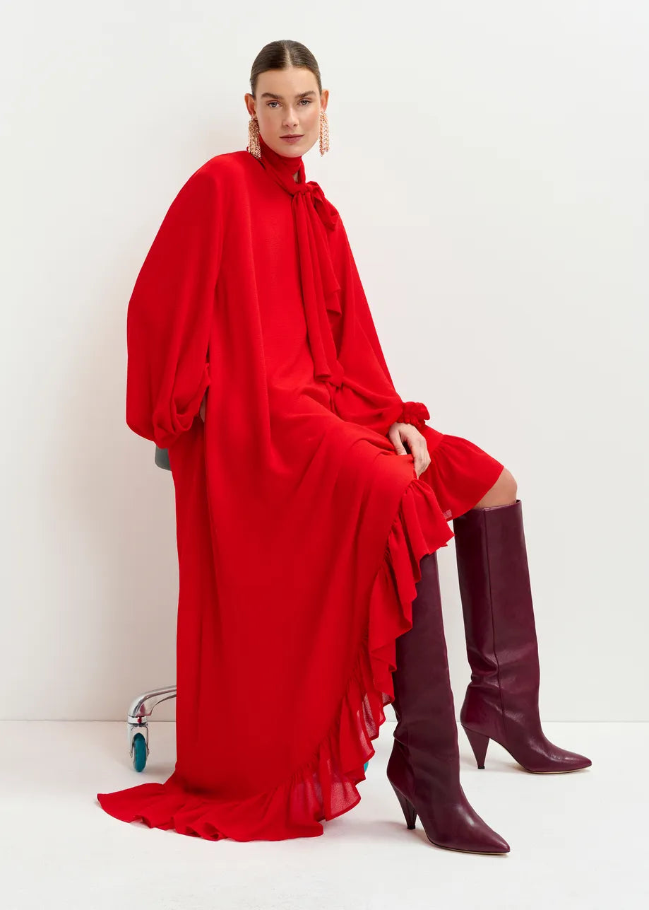 Essentiel antwerp iflower pussy bow tie dress - red