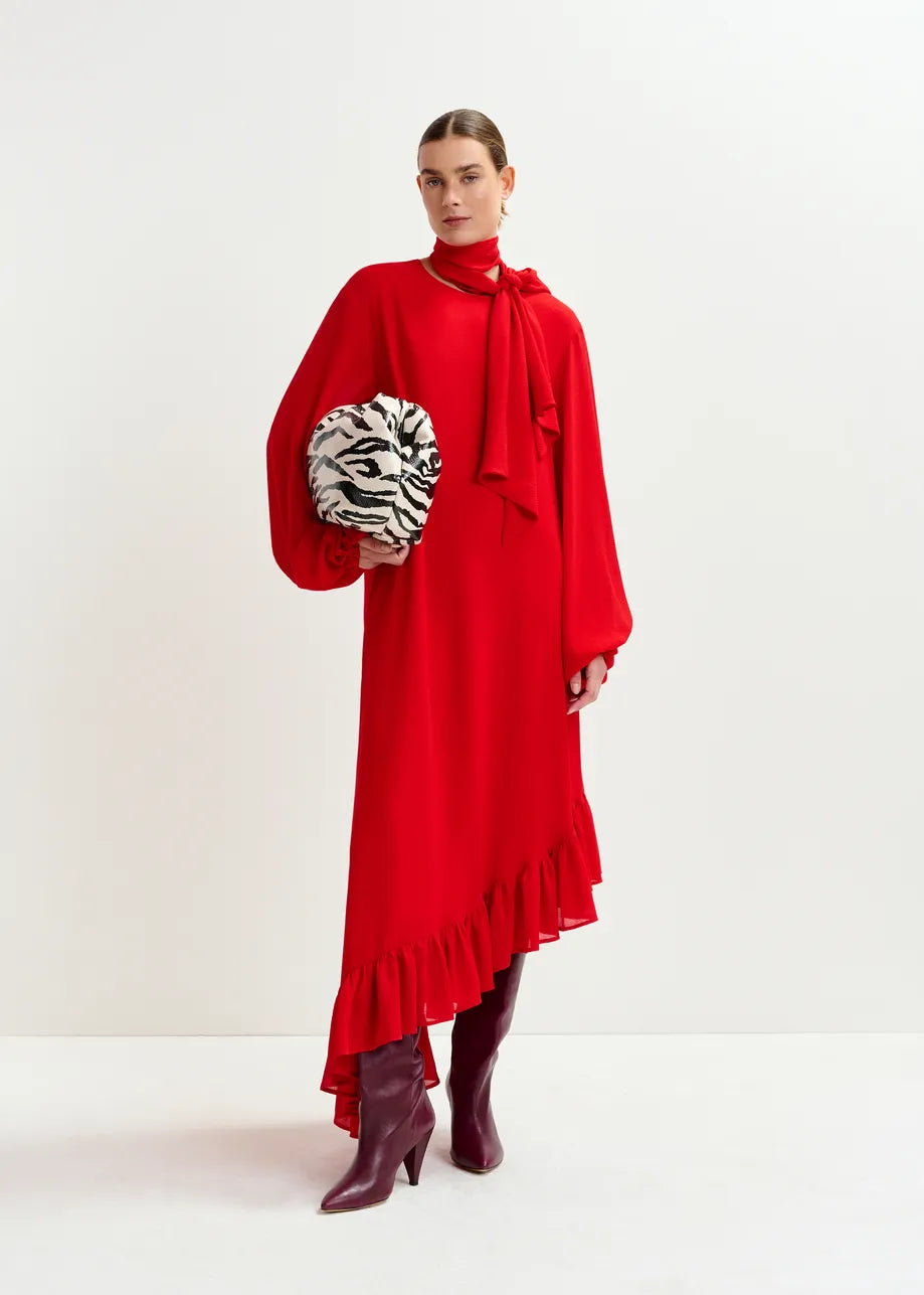 Essentiel antwerp iflower pussy bow tie dress - red