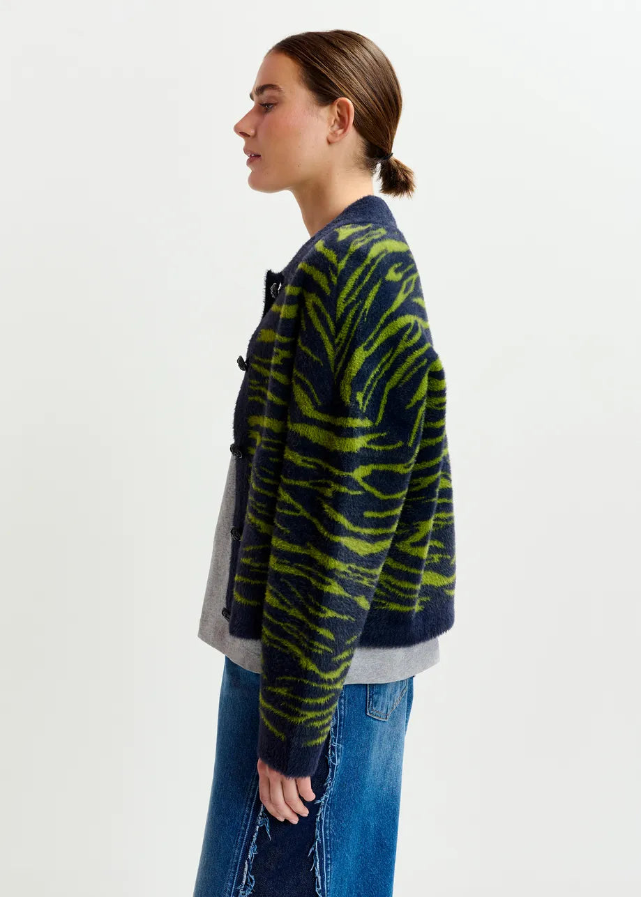 Essentiel antwerp iger zebra knitted cardigan - dark blue &