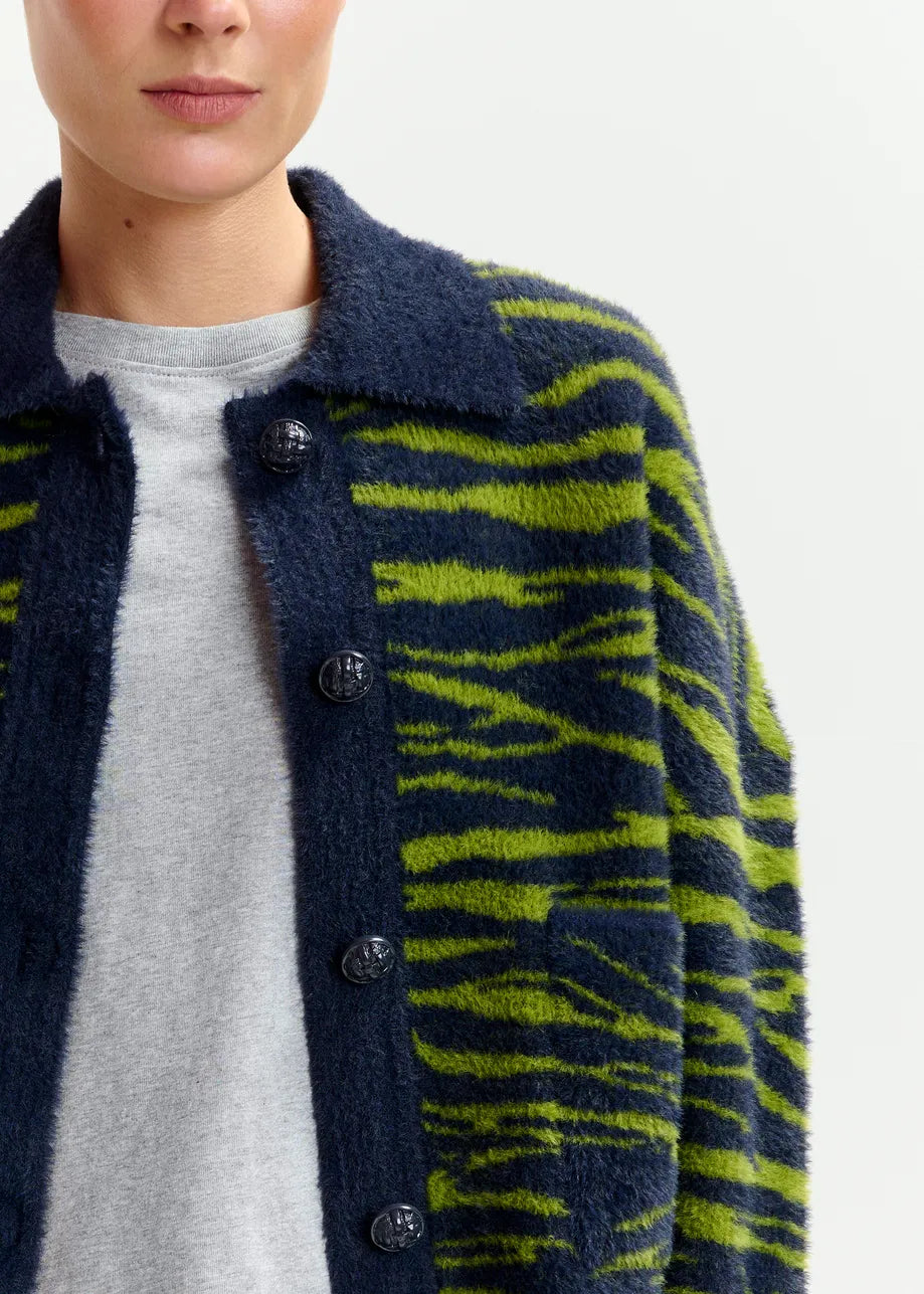 Essentiel antwerp iger zebra knitted cardigan - dark blue &