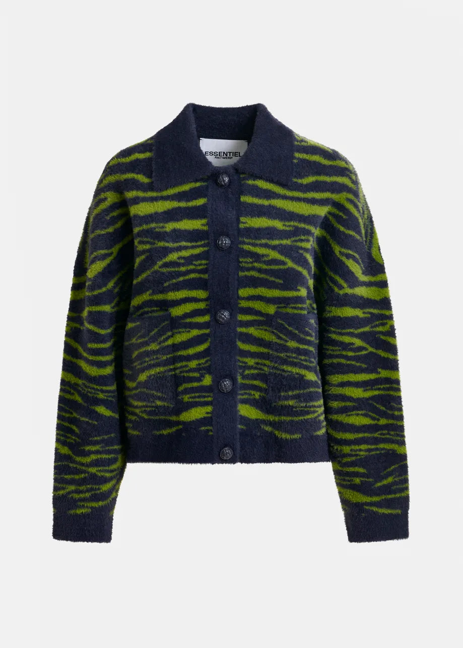 Essentiel antwerp iger zebra knitted cardigan - dark blue &