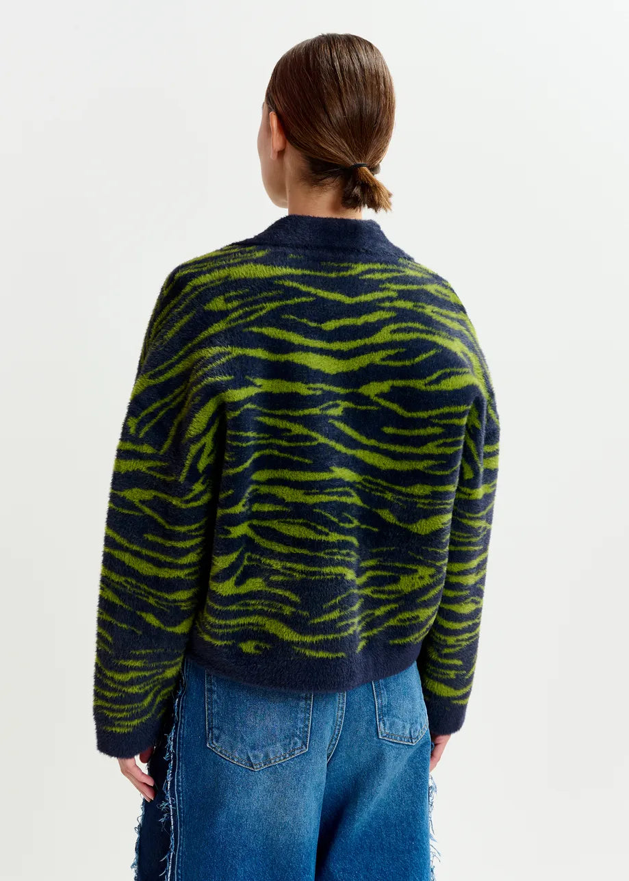 Essentiel antwerp iger zebra knitted cardigan - dark blue &