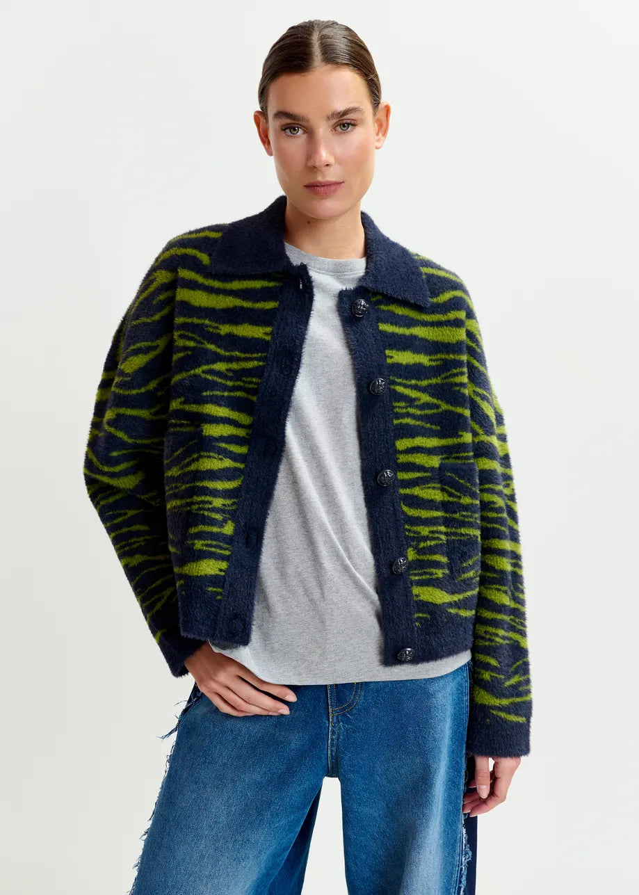Essentiel antwerp iger zebra knitted cardigan - dark blue &