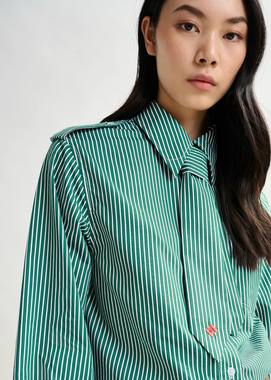 Essentiel antwerp igold striped shirt with tie - green &