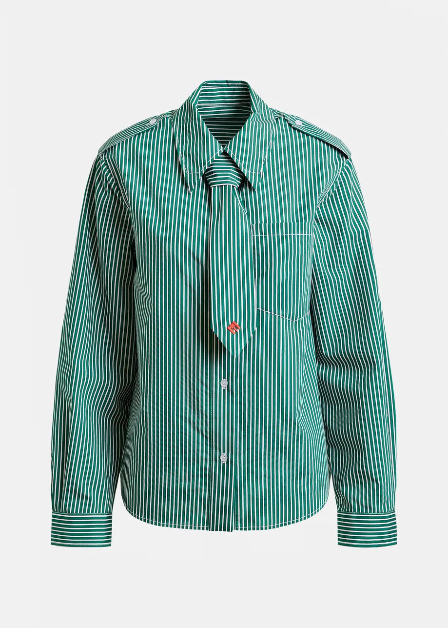 Essentiel antwerp igold striped shirt with tie - green &