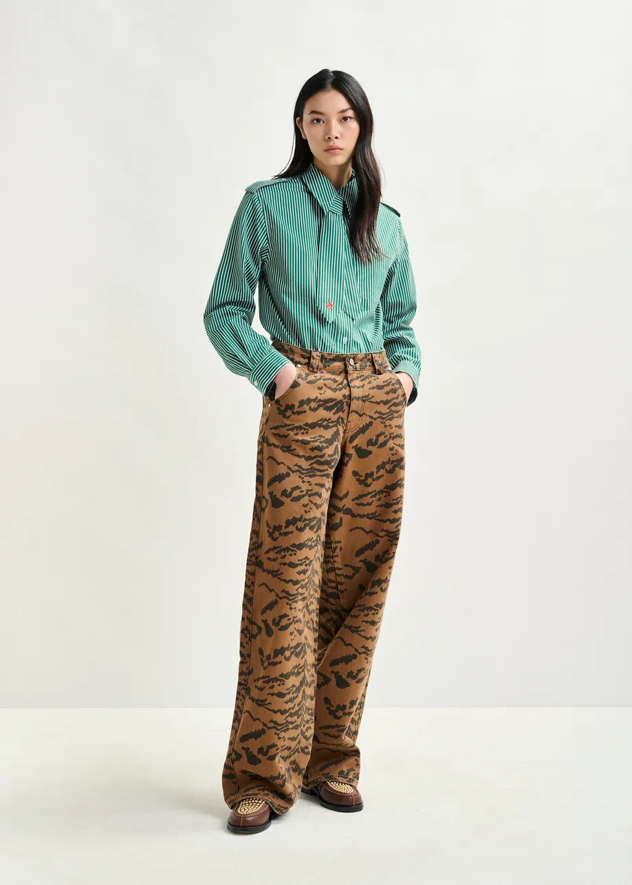 Essentiel antwerp igold striped shirt with tie - green &