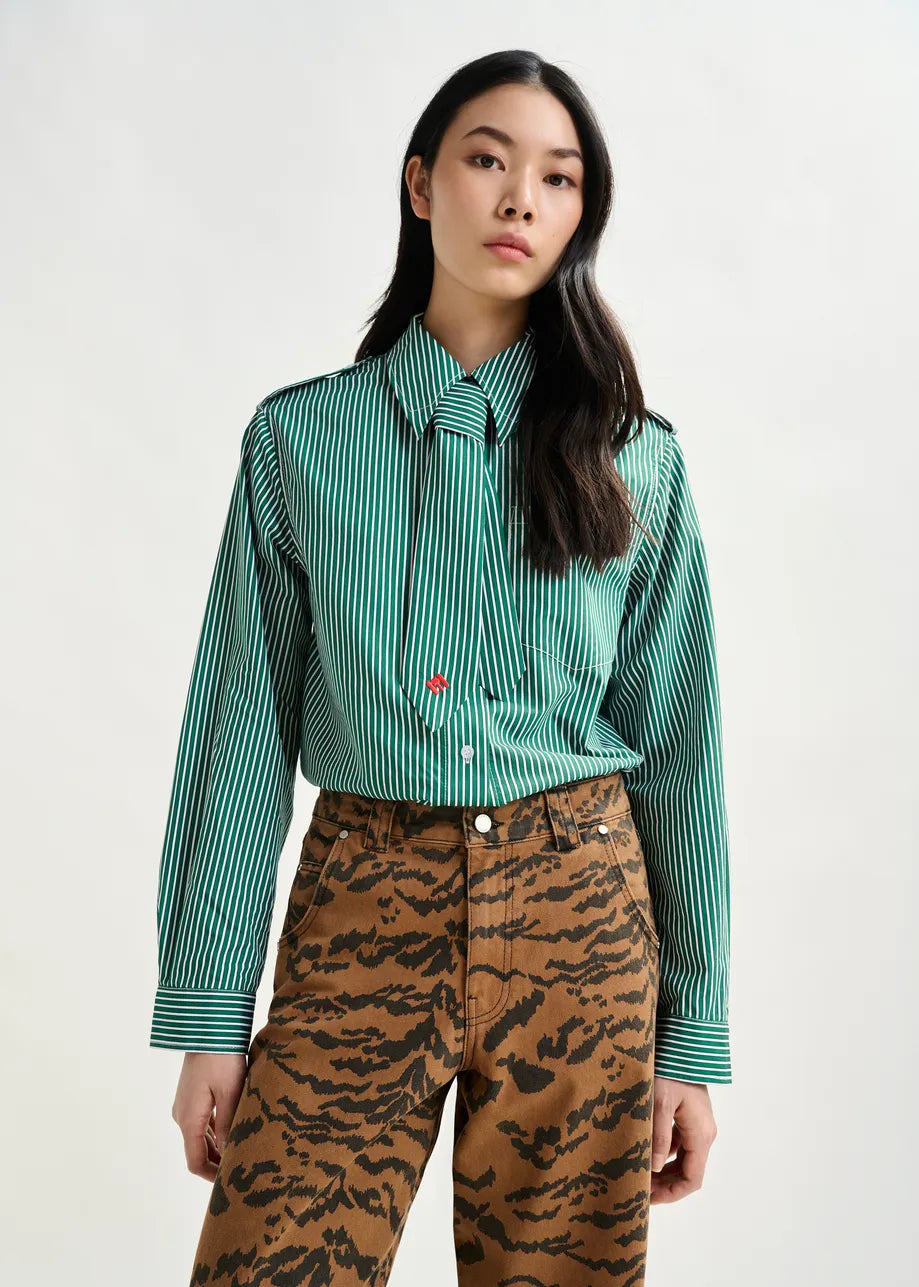 Essentiel antwerp igold striped shirt with tie - green &