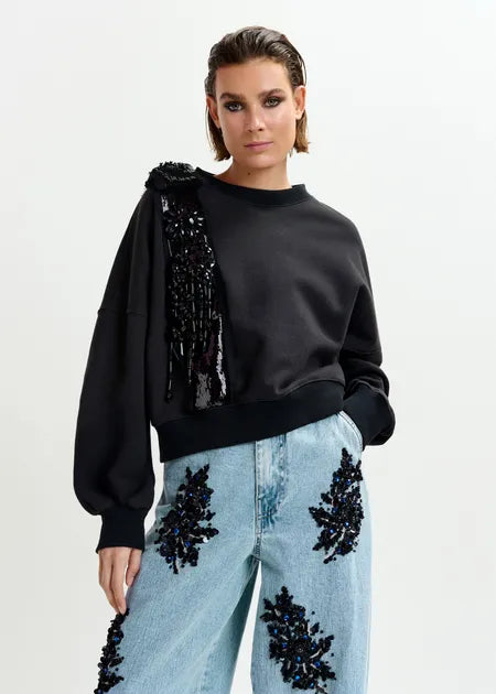 Essentiel antwerp ijoux embroidered sweatshirt - black