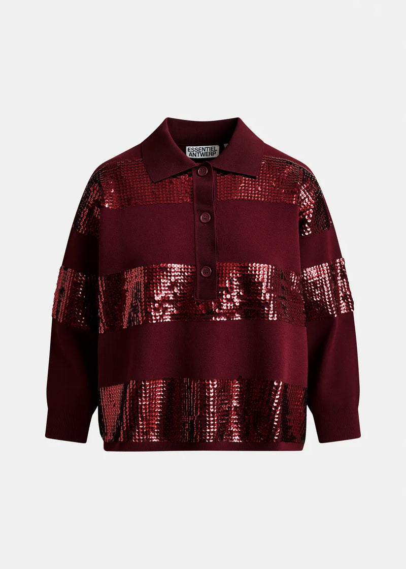 Essentiel antwerp illuminati striped sequin polo - burgundy