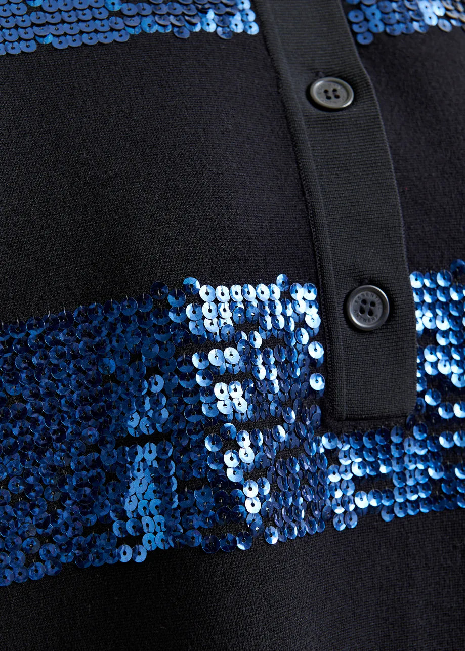 Essentiel antwerp illuminati striped sequin polo - navy