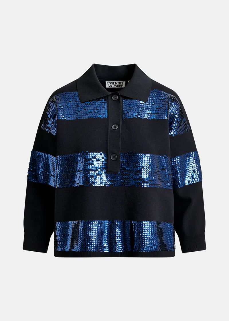 Essentiel antwerp illuminati striped sequin polo - navy