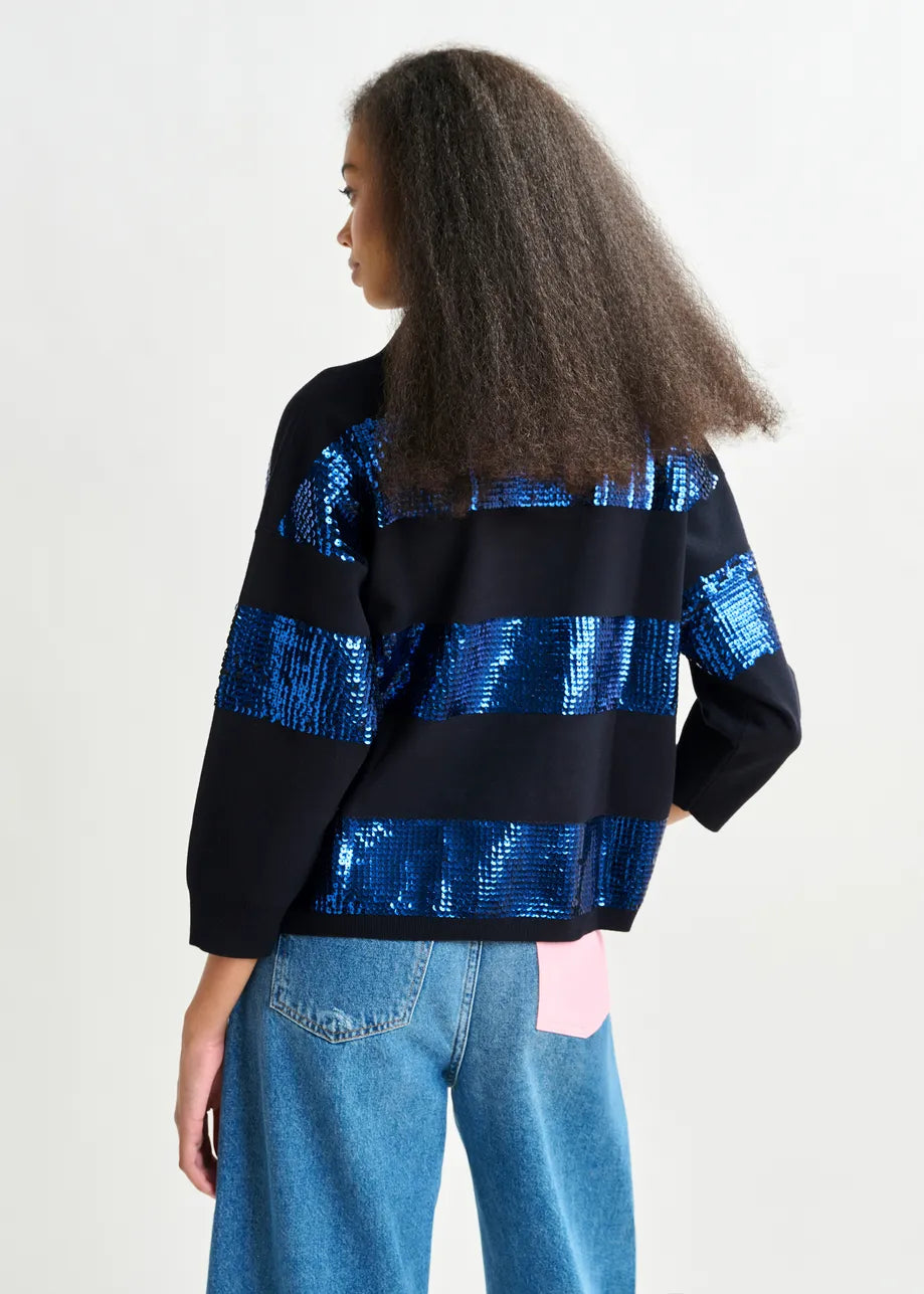 Essentiel antwerp illuminati striped sequin polo - navy