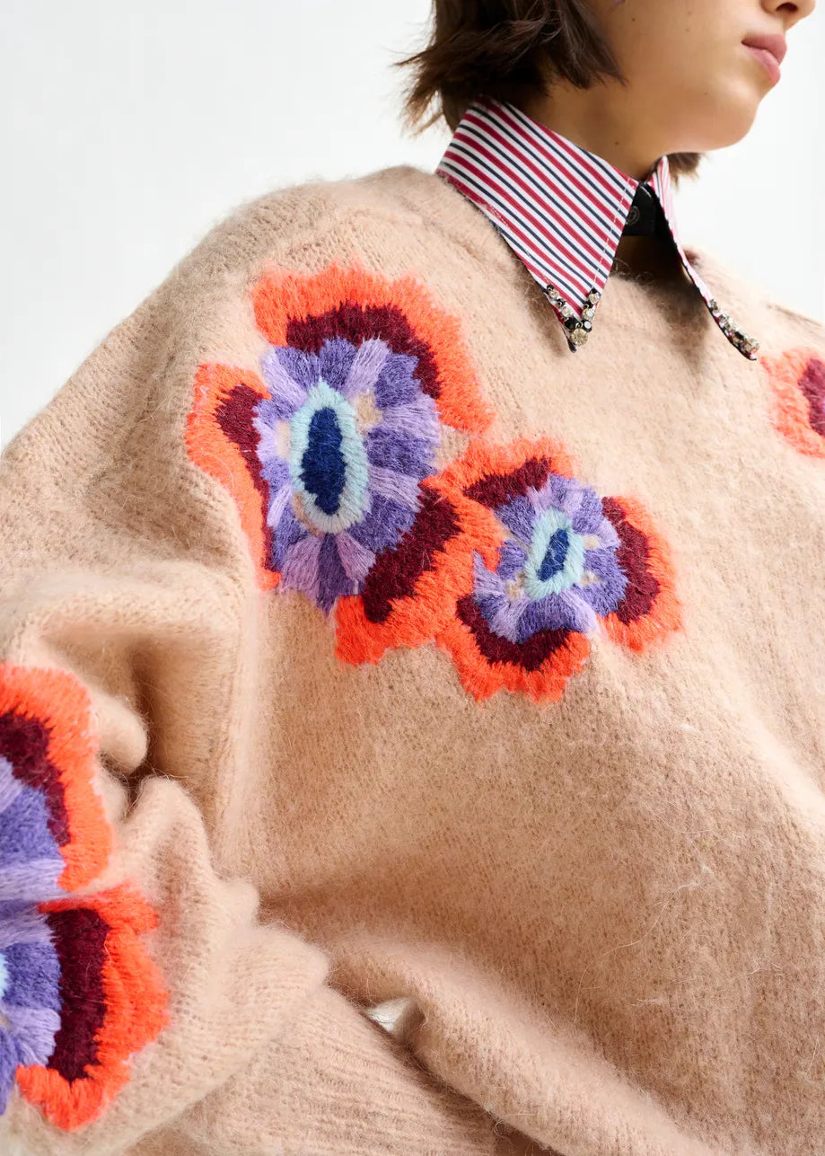 Essentiel antwerp impossible1 embroidered sweater - beige