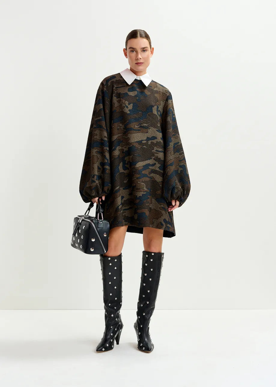 Essentiel antwerp inspector a line mini dress- brown khaki