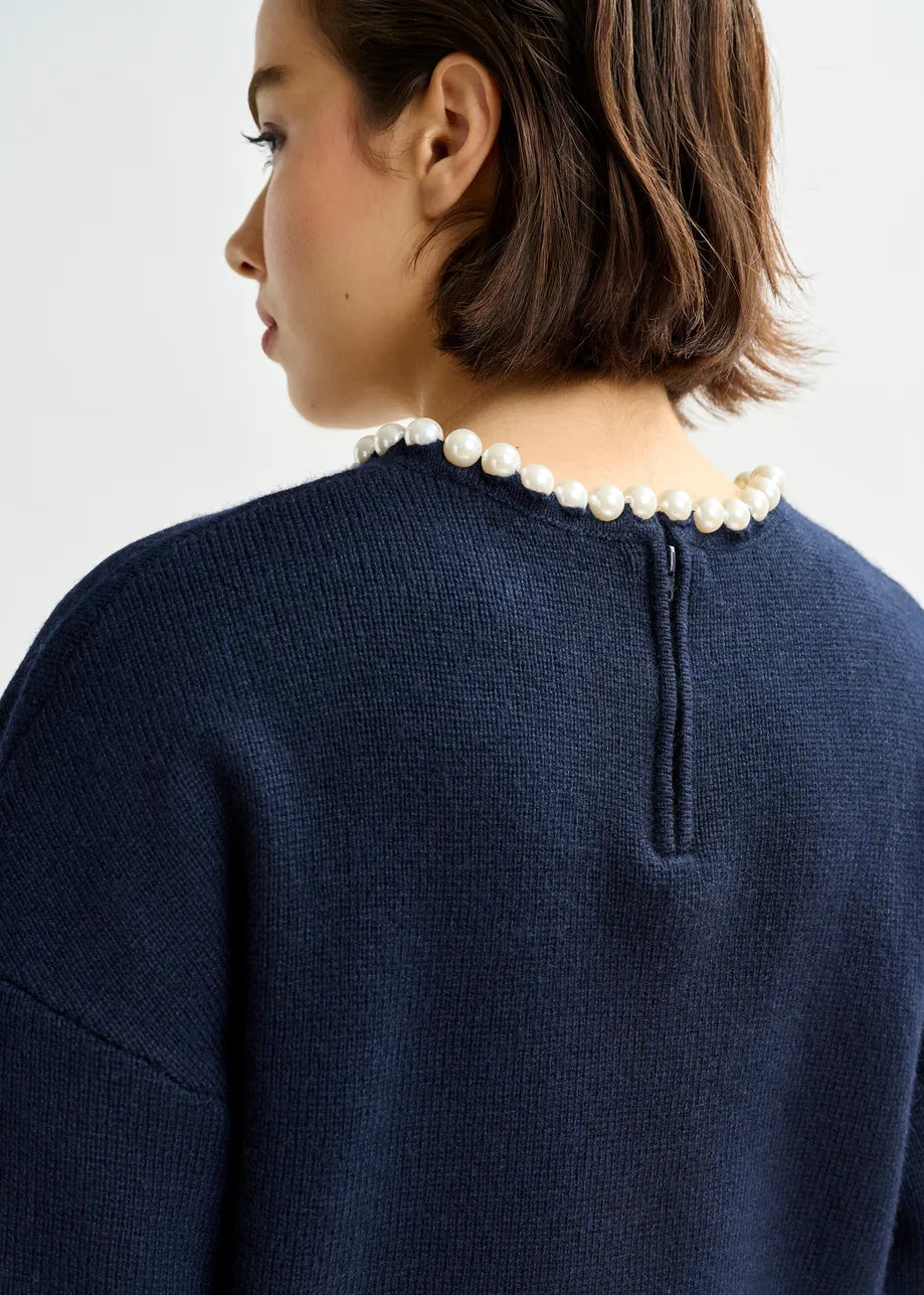 Essentiel antwerp inti pearl embellished sweater - navy