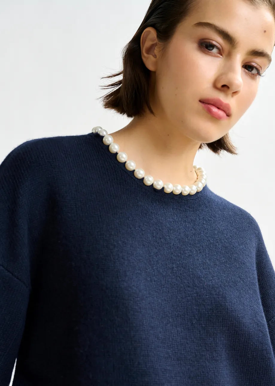Essentiel antwerp inti pearl embellished sweater - navy