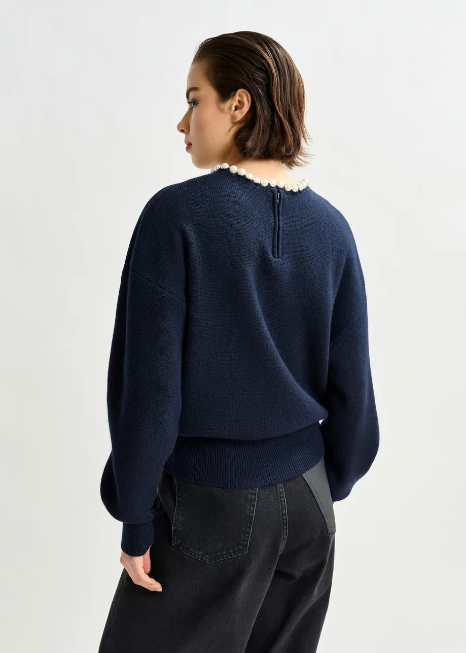 Essentiel antwerp inti pearl embellished sweater - navy