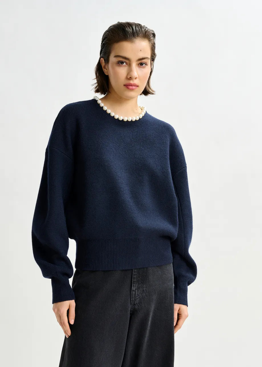 Essentiel antwerp inti pearl embellished sweater - navy