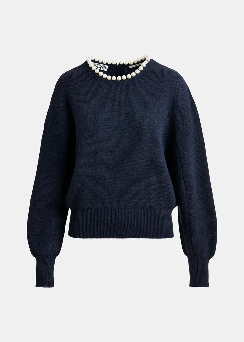 Essentiel antwerp inti pearl embellished sweater - navy