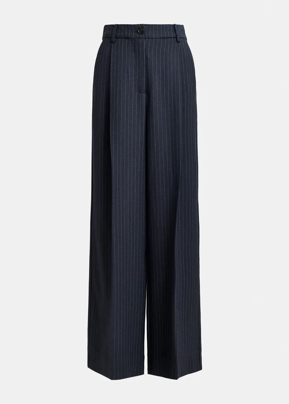 Essentiel antwerp invest pinstripe wide leg pants - navy &