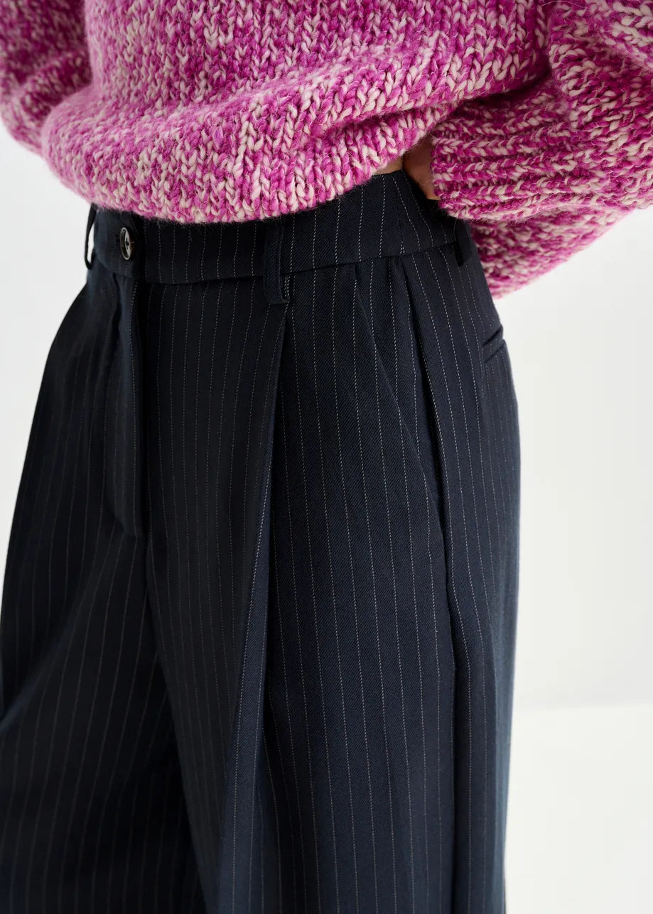 Essentiel antwerp invest pinstripe wide leg pants - navy &
