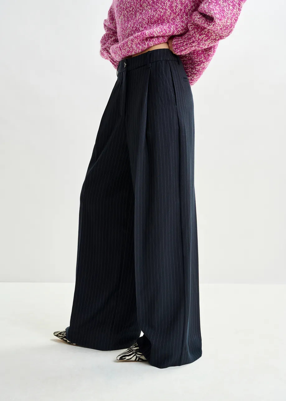 Essentiel antwerp invest pinstripe wide leg pants - navy &