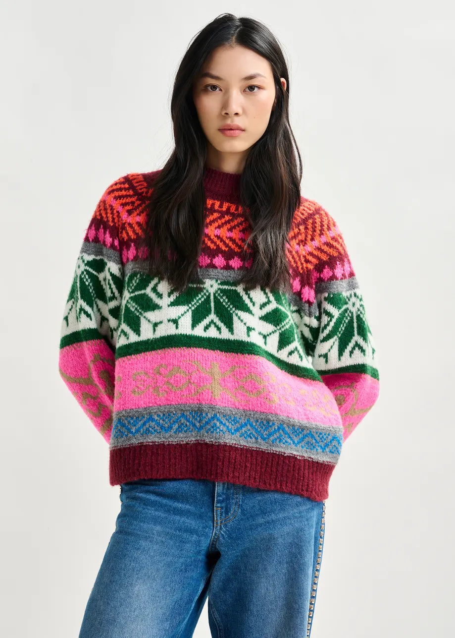 Essentiel antwerp irelando melange knit jacquard sweater