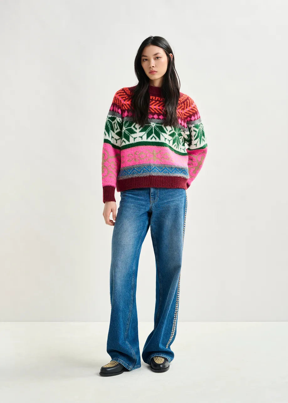 Essentiel antwerp irelando melange knit jacquard sweater