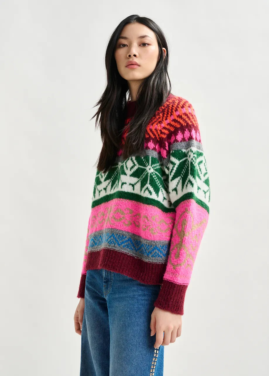 Essentiel antwerp irelando melange knit jacquard sweater
