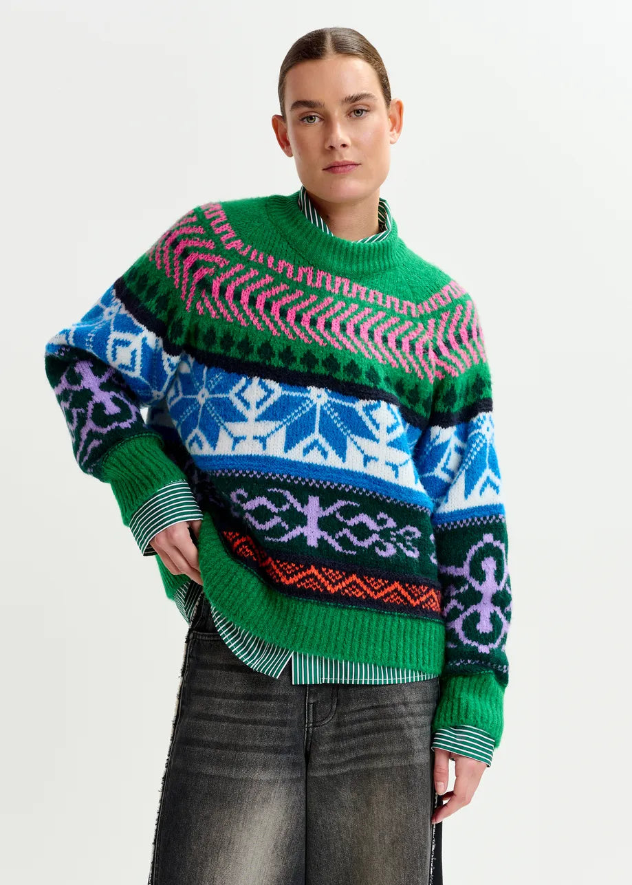 Essentiel antwerp irelando melange knit jacquard sweater