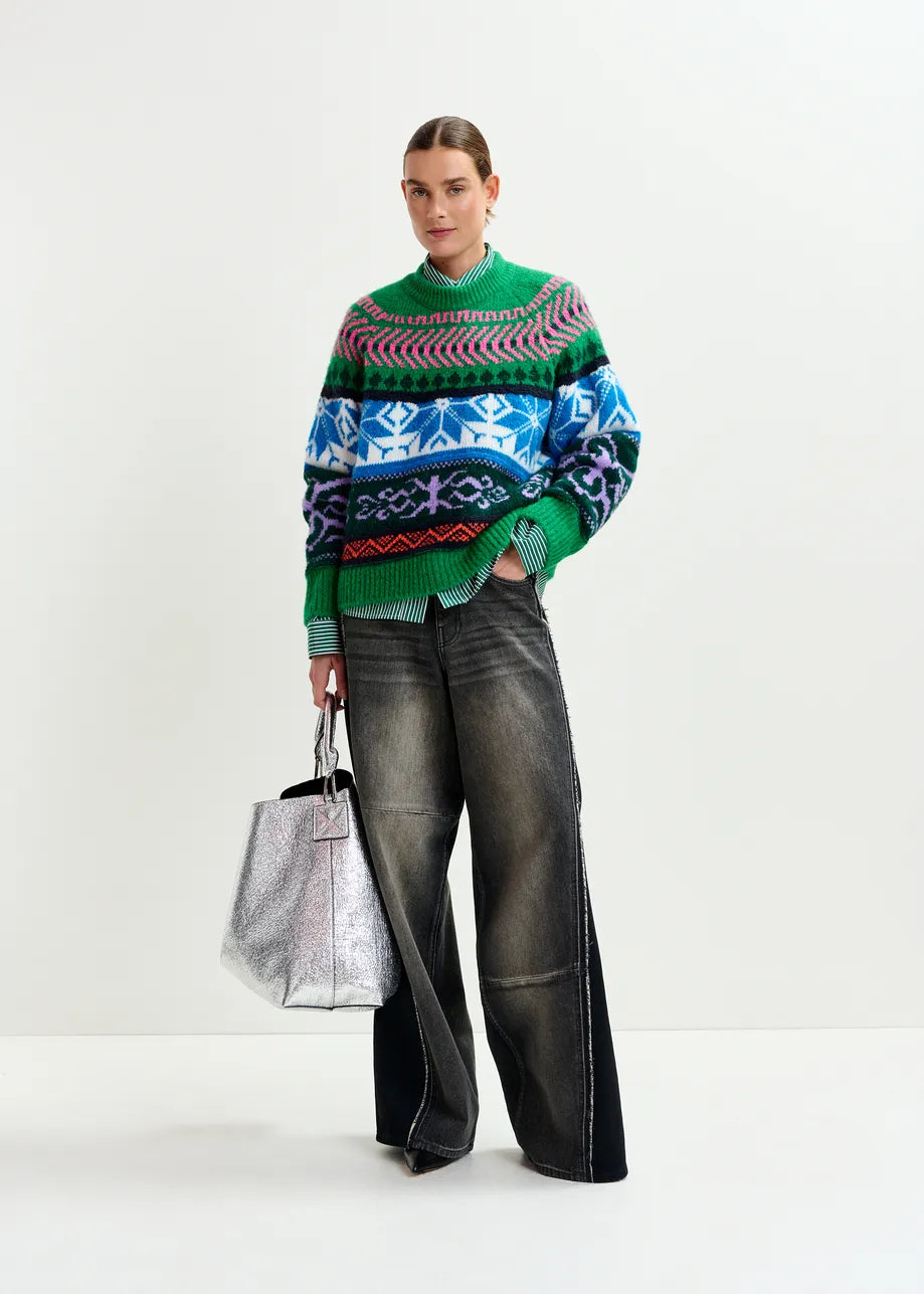 Essentiel antwerp irelando melange knit jacquard sweater