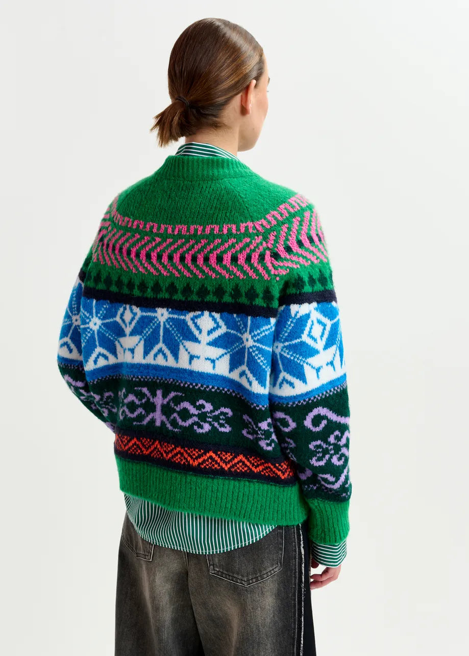 Essentiel antwerp irelando melange knit jacquard sweater