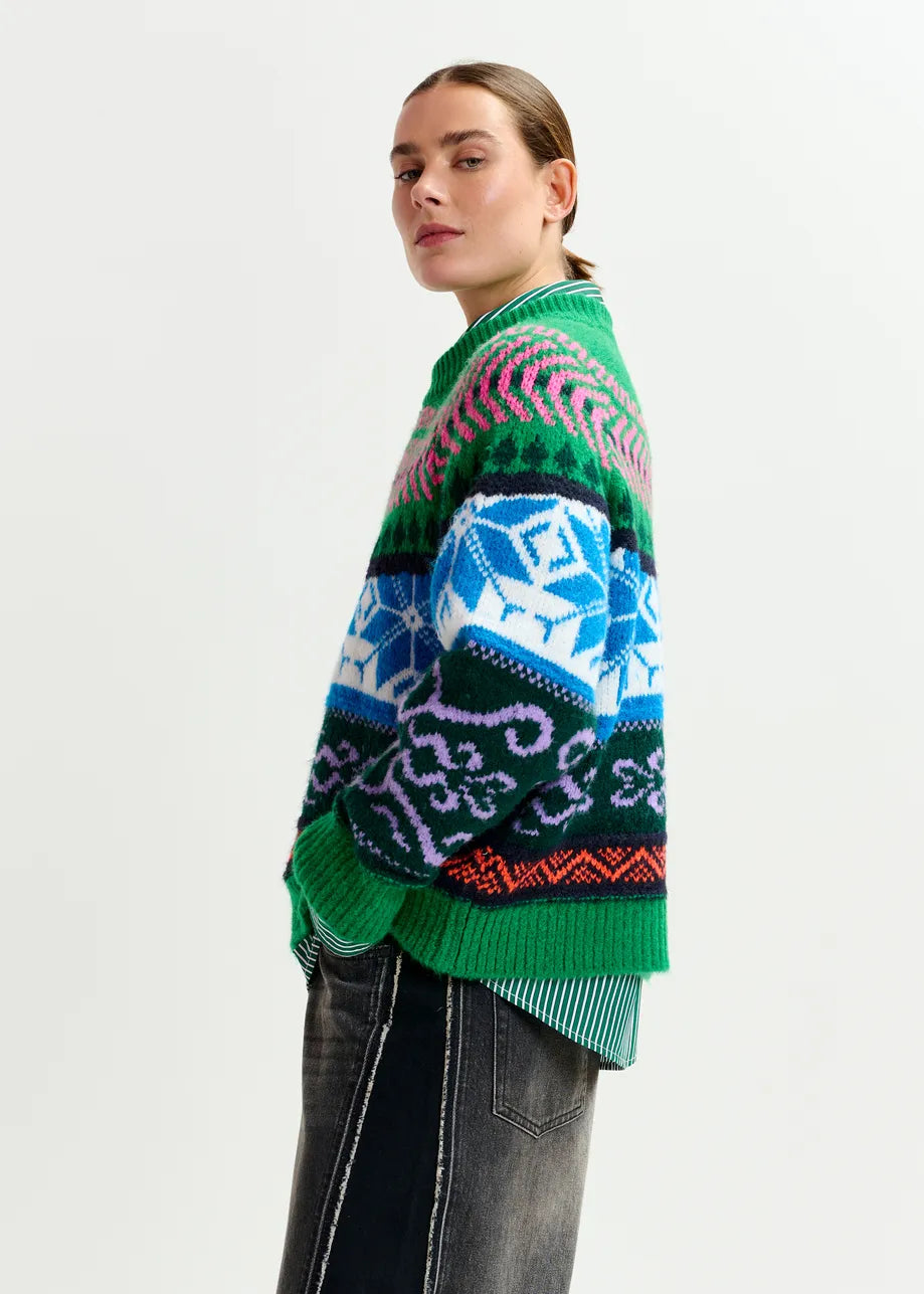 Essentiel antwerp irelando melange knit jacquard sweater