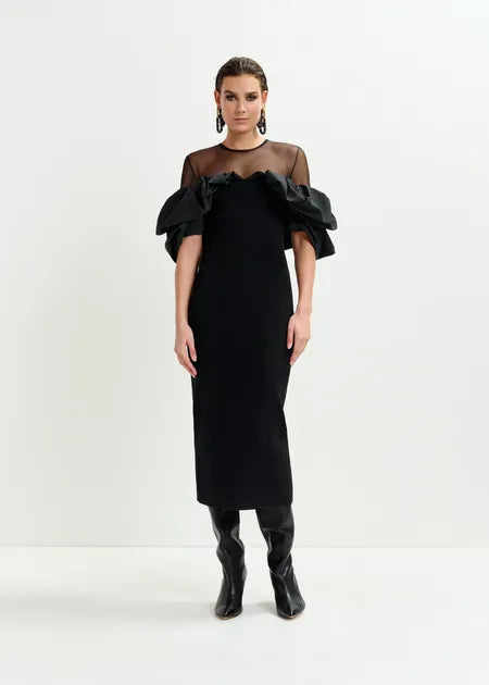 Essentiel antwerp isatis sheer yoke midi dress