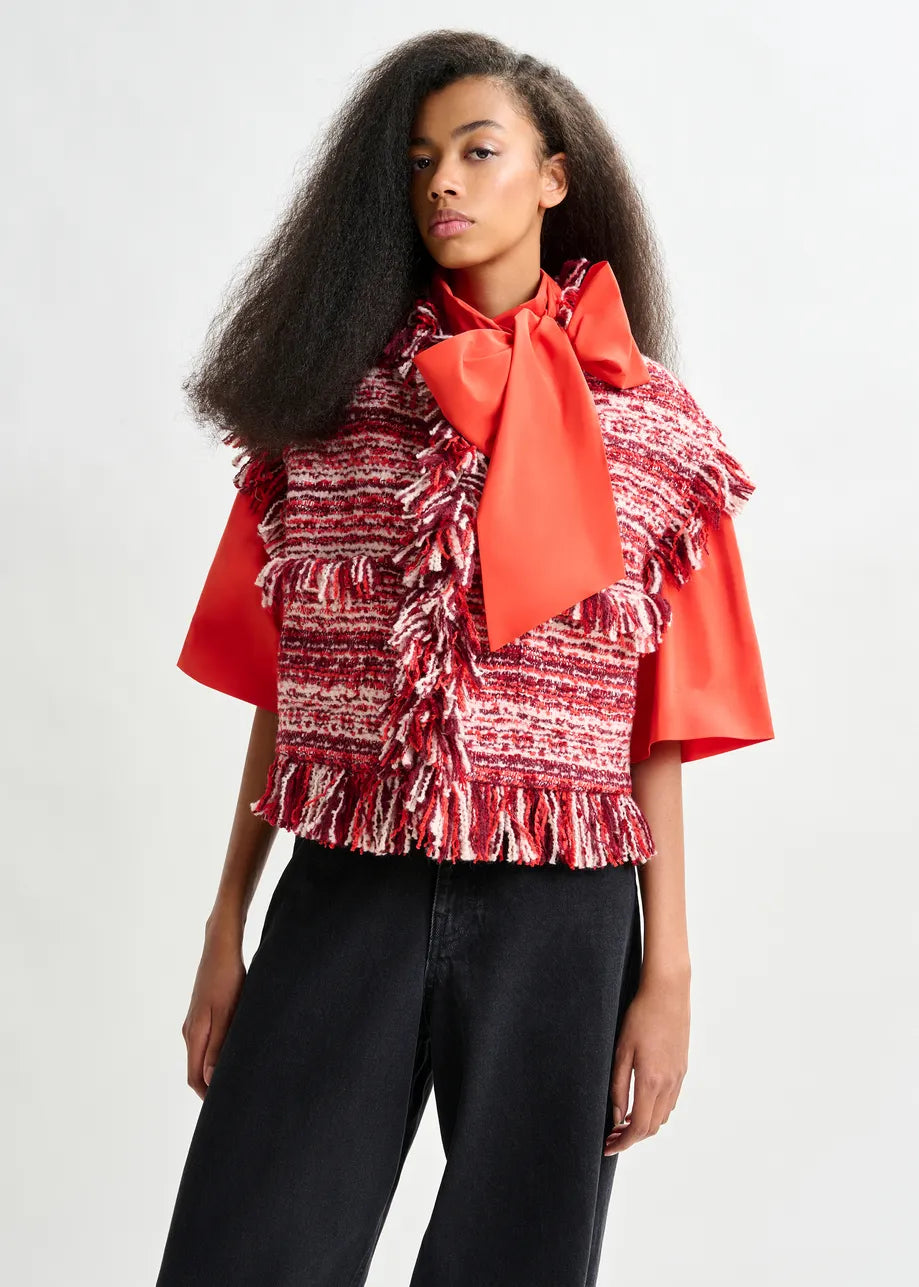 Essentiel antwerp ishani fringed gilet - burgundy/red/white