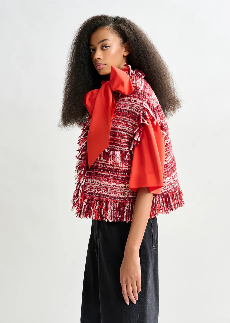 Essentiel antwerp ishani fringed gilet - burgundy/red/white