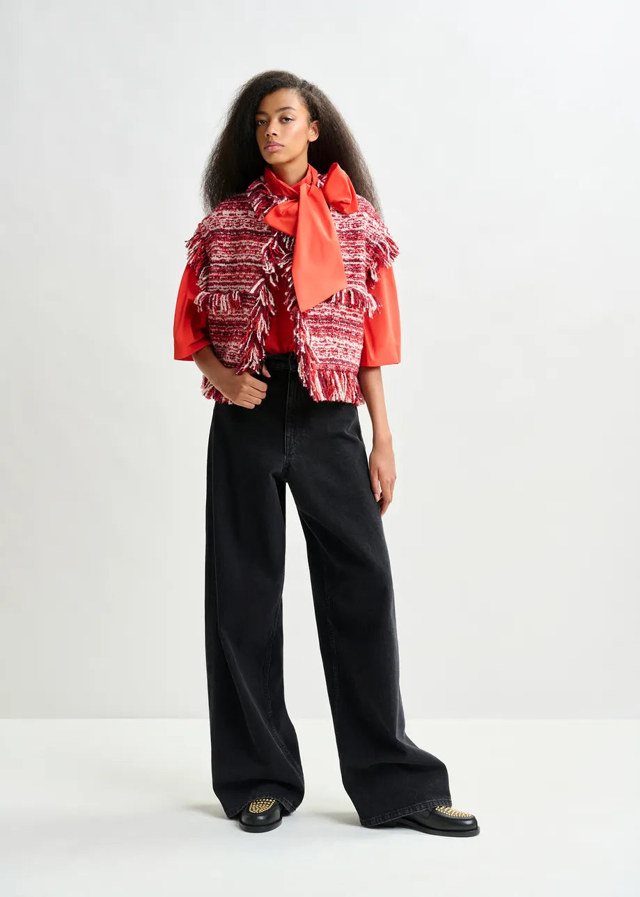 Essentiel antwerp ishani fringed gilet - burgundy/red/white