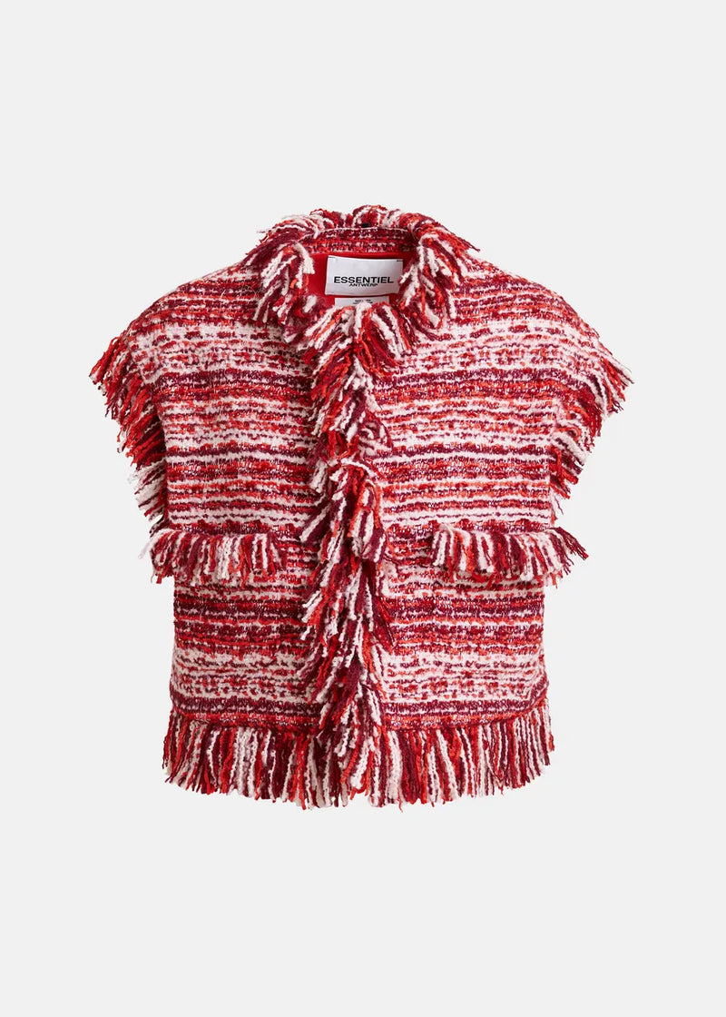 Essentiel antwerp ishani fringed gilet - burgundy/red/white