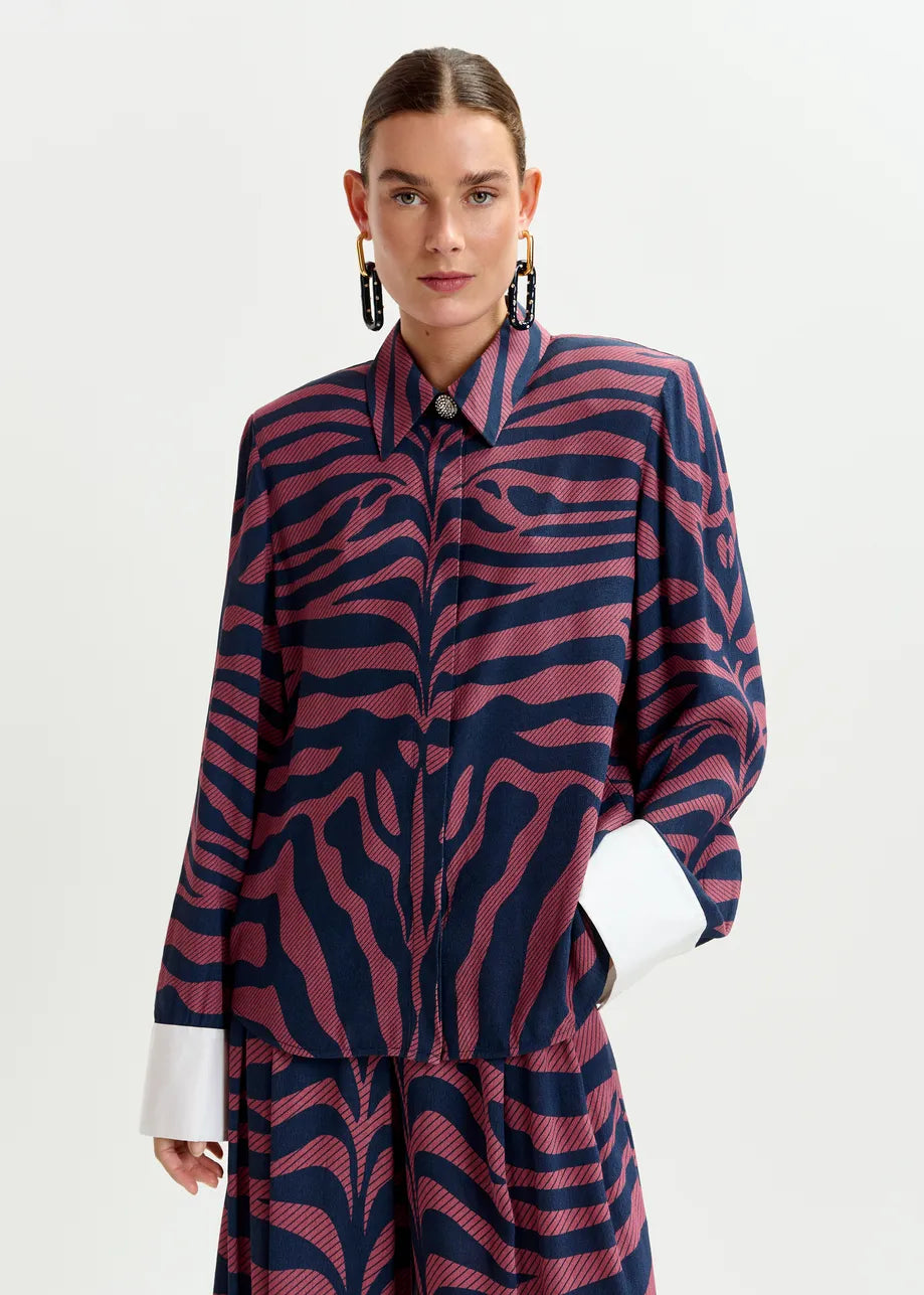 Essentiel antwerp ishow zebra jacquard shirt - dark pink &