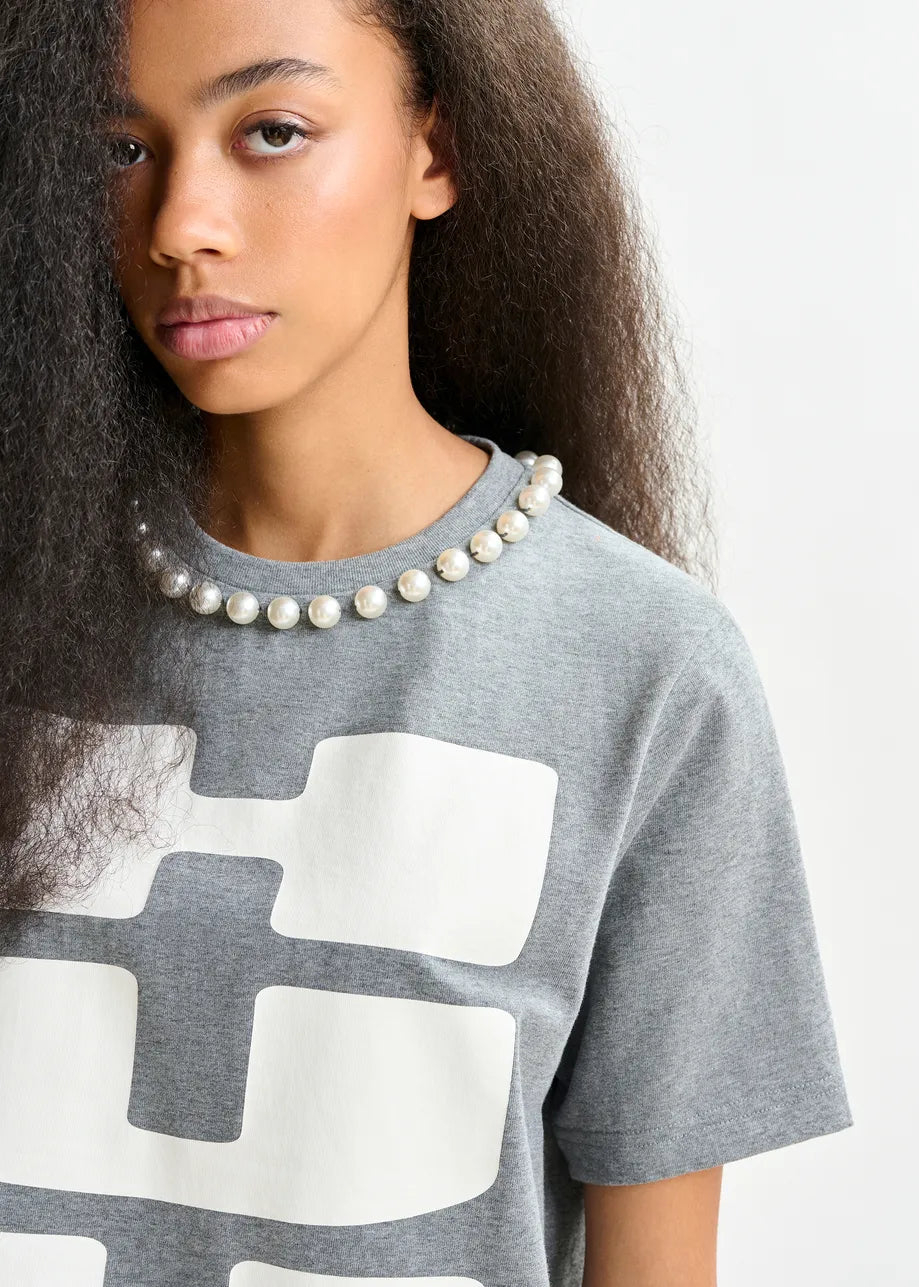 Essentiel antwerp isos beads print t-shirt - grey T-shirts