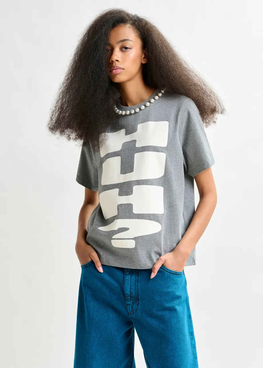 Essentiel antwerp isos beads print t-shirt - grey T-shirts